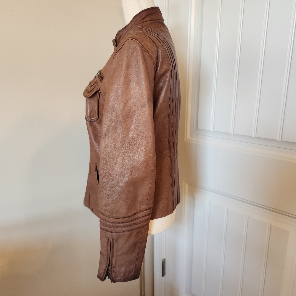 Boston Proper Genuine Leather Moto Jacket Size Small - Picture 7 of 10